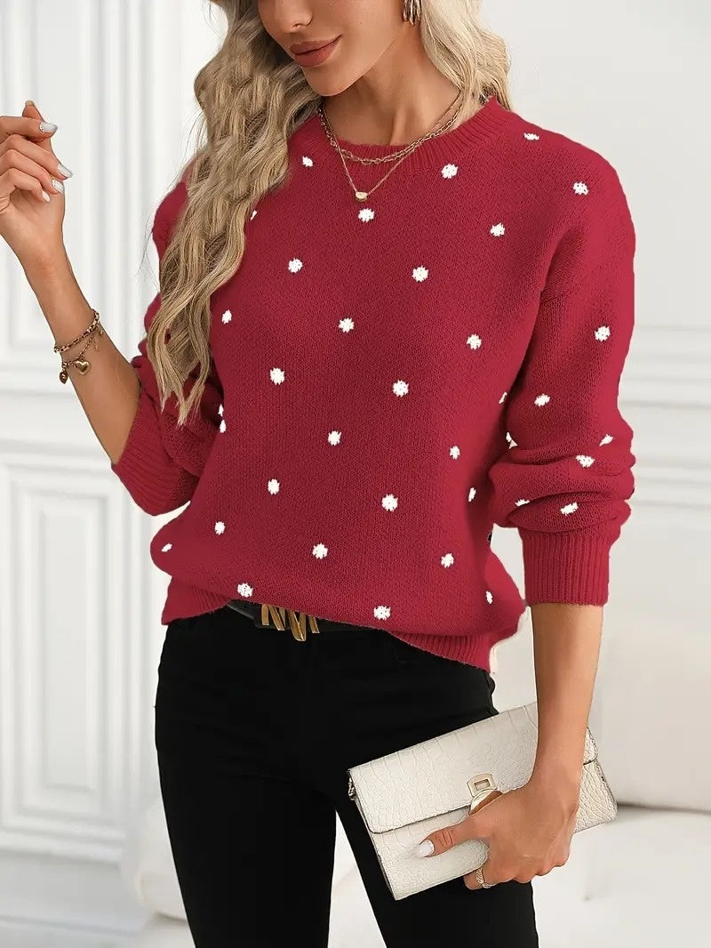 Polara™– Casual Woman Polka‑Dot Knit Pullover