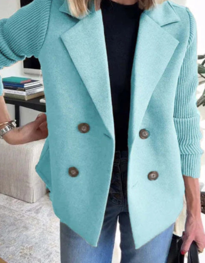 Alessia™ – Spliced Sleeve Double-Breasted Coat