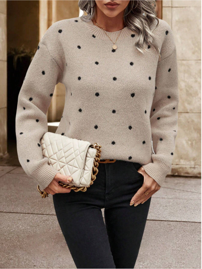 Polara™– Casual Woman Polka‑Dot Knit Pullover