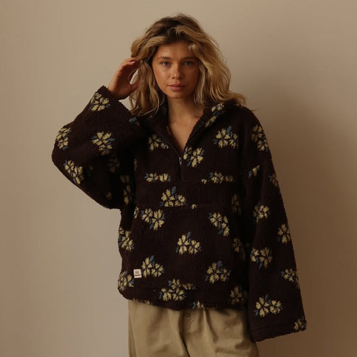 Floretta™ – Lambskin Woman Flower‑Zip Sweatshirt Pullover