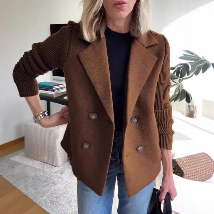 Alessia™ – Spliced Sleeve Double-Breasted Coat