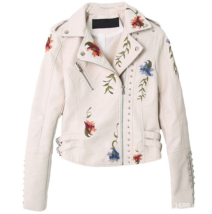 RebelBloom™ – Stud & Embroidery Moto Jacket For Woman