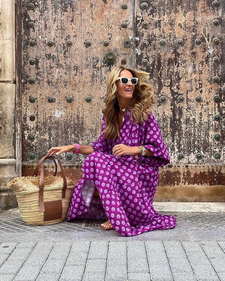 BELLA VITA™ Boho Print V-Neck Maxi Dress for Women