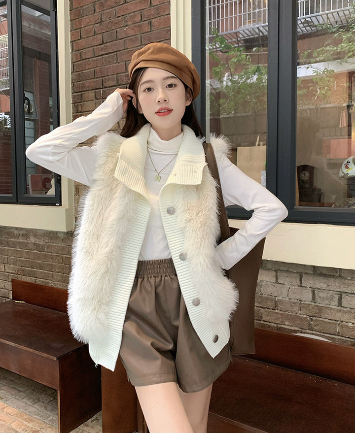 Vierre™ – Luxe Mink Woman Knit Sleeveless Vest-Coat
