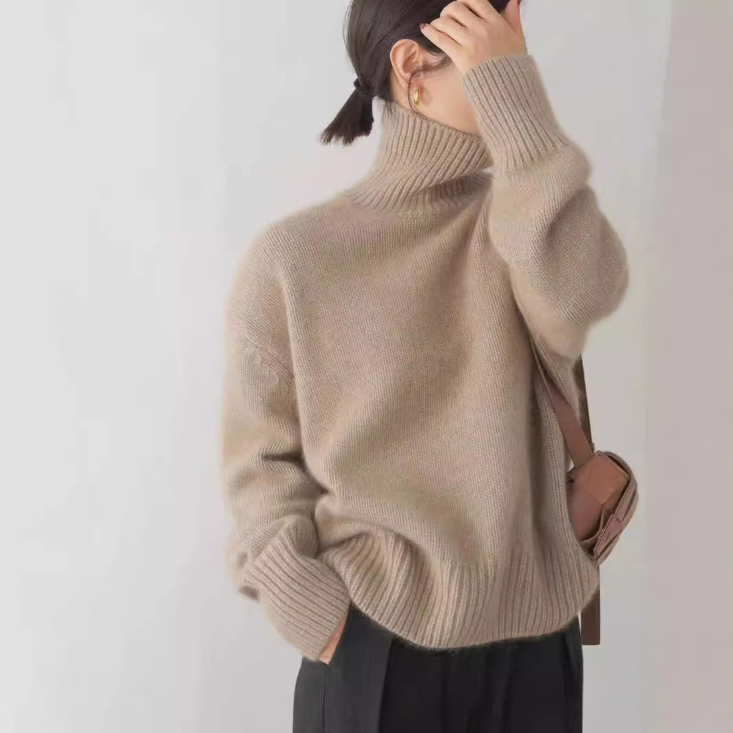 LuxeLoft™ – Woman High-Neck Relaxed Knit Sweater