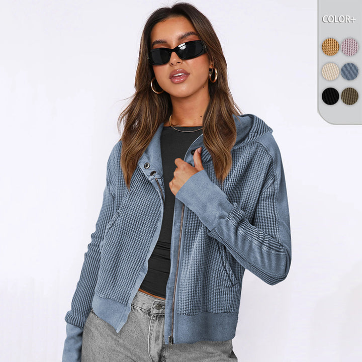 PatchFlow™ – Casual Patchwork Zip-Up Knit Cardigan