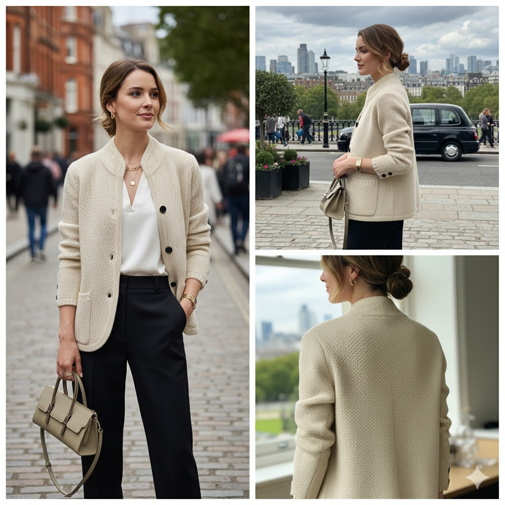 Merivelle™ | All-Wool Stand Collar Cardigan