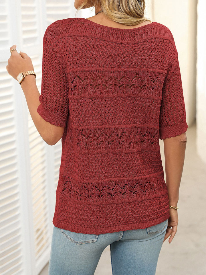 Mirelle™ – Open-Knit Round Neck Top